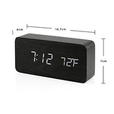 Oct17 Wooden Digital Alarm Clock, Wood Fashion Multi-Function LED Alarm Clock with USB Power Supply, Voice Control, Timer, Thermometer - Black