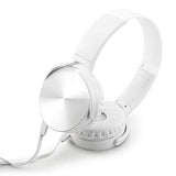 Over Ear Headphone Earphone Headset with Mic Wired Noise Cancellation Modern Metallic Design - White