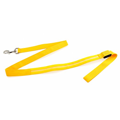 GEARONIC TM LED Glow Collar Dog Pet Flashing Light Night Safety Adjustable Leash Nylon Collar - Yellow