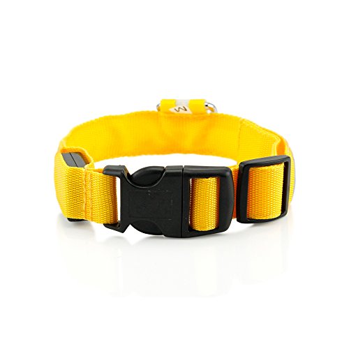 GEARONIC TM Extra Large LED Lights Color Light Up Pet Dog Cat Night Safety Waterproof Nylon Neck Adjustable Collar - Yellow