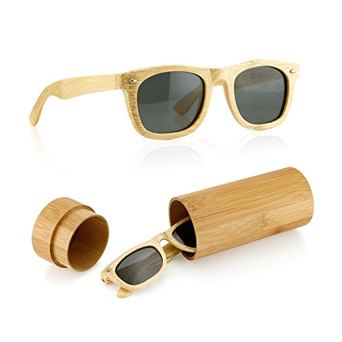 Polarized Genuine Bamboo lightweight Wood Entire Frame Vintage Handcraft Sunglasses Mens Womens Eyewear with Wooden Bamboo box - Gray