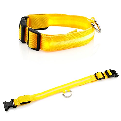 GEARONIC TM Extra Large LED Lights Color Light Up Pet Dog Cat Night Safety Waterproof Nylon Neck Adjustable Collar - Yellow