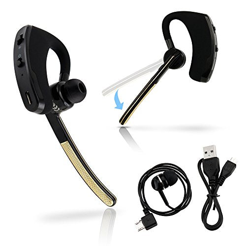 Universal Bluetooth 4.0 Stereo Wireless Business Work Headset Handfree Earphone Compatible with iPhone Samsung HTC LG - Gold