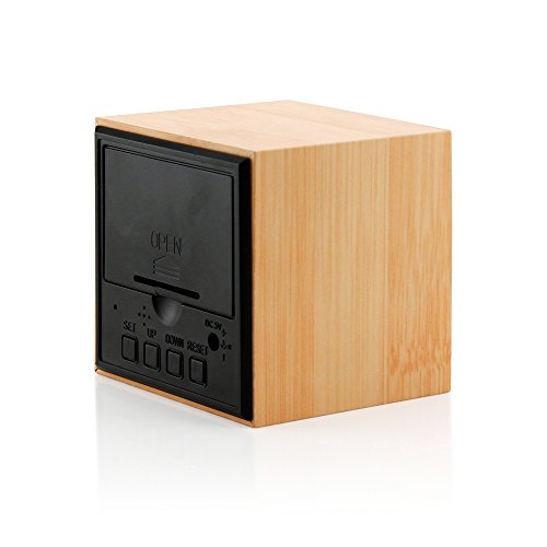 GEARONIC TM Wooden Alarm Clock Wood LED Square Cube Digital Thermometer Timer Calendar Brighter LED - Bamboo