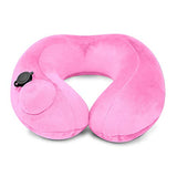 Inflatable Air Pump Travel Neck Pillow Comfortable U-Shape Airplane Support Cushion Velvet Hot Pink