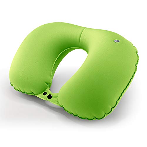 Inflatable Air Pump Travel Neck Pillow Comfortable U-Shape Airplane Support Cushion Flight - Green