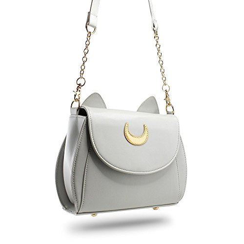 Moon Luna Design Purse Kitty Cat satchel shoulder bag Designer Women Handbag Tote PU Leather Girls Teens School Sailer Style (Gray)