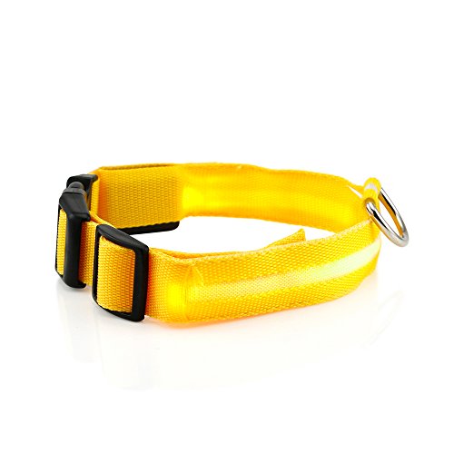 GEARONIC TM Extra Large LED Lights Color Light Up Pet Dog Cat Night Safety Waterproof Nylon Neck Adjustable Collar - Yellow