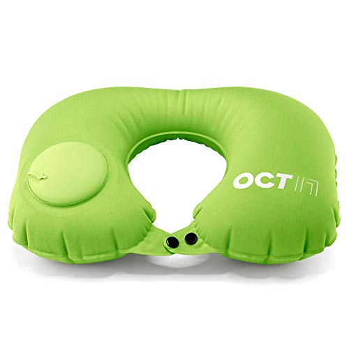 Inflatable Air Pump Travel Neck Pillow Comfortable U-Shape Airplane Support Cushion Flight - Green