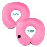 Inflatable Air Pump Travel Neck Pillow Comfortable U-Shape Airplane Support Cushion Velvet Hot Pink