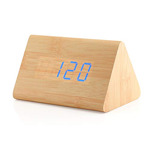 GEARONIC TM Modern Triangle Wood Clock Digital LED Wooden Alarm Clocks Digital Desk Thermometer Classical Timer Calendar - Black