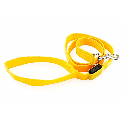 GEARONIC TM LED Glow Collar Dog Pet Flashing Light Night Safety Adjustable Leash Nylon Collar - Yellow