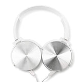 Over Ear Headphone Earphone Headset with Mic Wired Noise Cancellation Modern Metallic Design - White