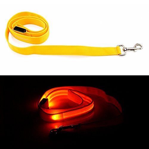 GEARONIC TM LED Glow Collar Dog Pet Flashing Light Night Safety Adjustable Leash Nylon Collar - Yellow