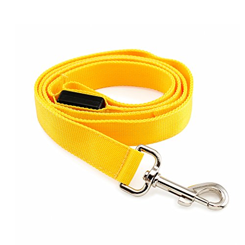 GEARONIC TM LED Glow Collar Dog Pet Flashing Light Night Safety Adjustable Leash Nylon Collar - Yellow