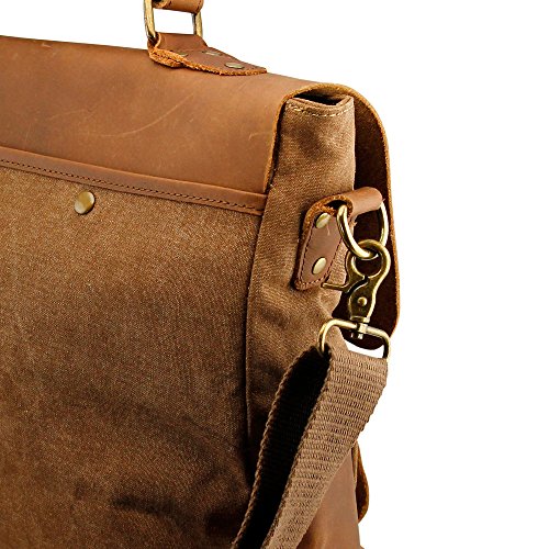 GEARONIC TM Men's Vintage Canvas Leather Messenger Bag Satchel School Military Shoulder Travel Bag for Notebook Laptop Macbook 11 and 13 inch Air Pro - Khaki