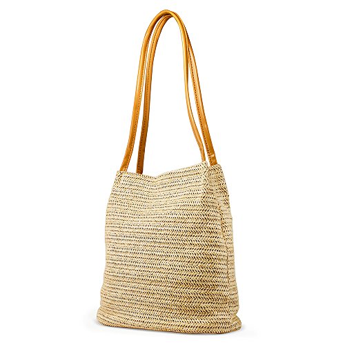 Women Straw Beach Bag tote Shoulder Bag Summer Handbag - Yellow