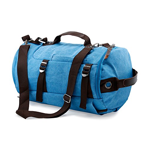 Canvas Duffle Bag Duffel Backpack Travel Shoulder Bags 3 Way Hiking Gym Messenger Luggage Men Women - sky blue