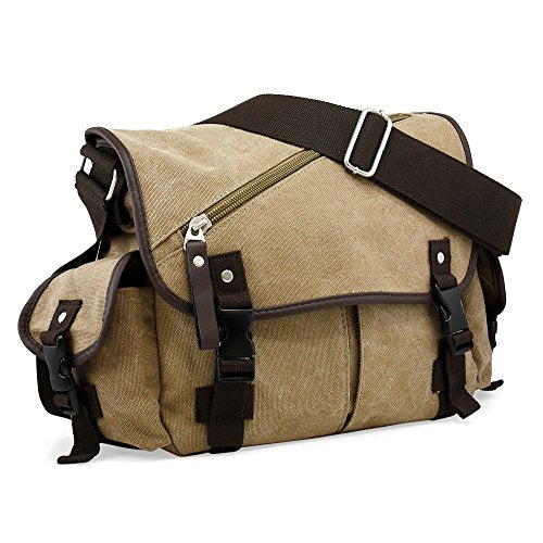 Men Messenger Bag School Shoulder Canvas Vintage Crossbody Military Satchel Bag Laptop Khaki