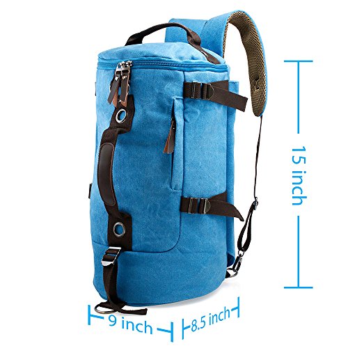 Canvas Duffle Bag Duffel Backpack Travel Shoulder Bags 3 Way Hiking Gym Messenger Luggage Men Women - sky blue