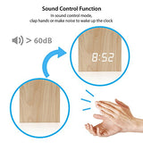 Oct17 Wooden Alarm Clock, Magnetic Wood Alarm Clock Voice Control Electric Smart LED Travel Digital Desk Clock Modern Vase - White with White Light