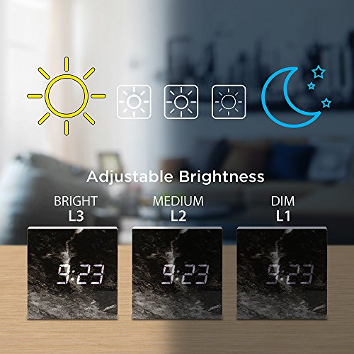 Oct17 Marble Pattern Alarm Clock, Fashion Multi-Function LED Alarm Clocks Stone Cube with USB Power Supply, Voice Control, Timer, Thermometer - White