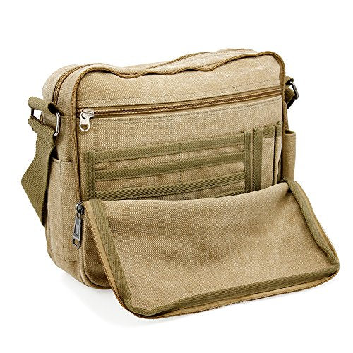 Men's Vintage Canvas Crossbody Bag Shoulder Casual Handbag School Messenger Bags Satchel - Khaki