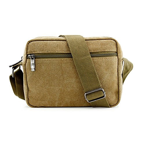 GEARONIC TM Men Vintage Crossbody Canvas Messenger Shoulder Bag School Hiking Military Travel Satchel - Khaki