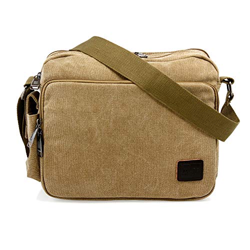 Men's Vintage Canvas Crossbody Bag Shoulder Casual Handbag School Messenger Bags Satchel - Khaki