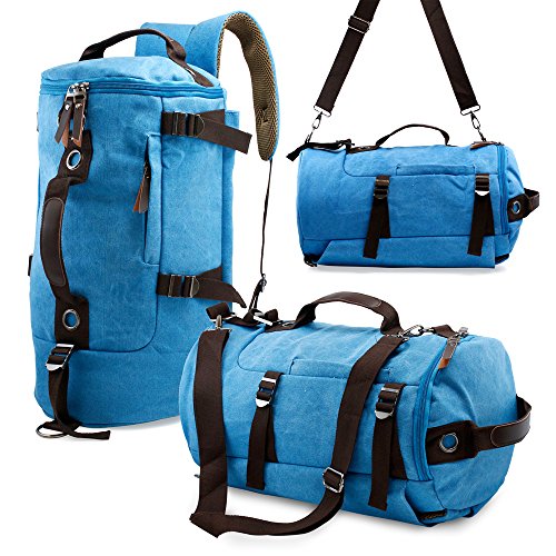 Canvas Duffle Bag Duffel Backpack Travel Shoulder Bags 3 Way Hiking Gym Messenger Luggage Men Women - sky blue