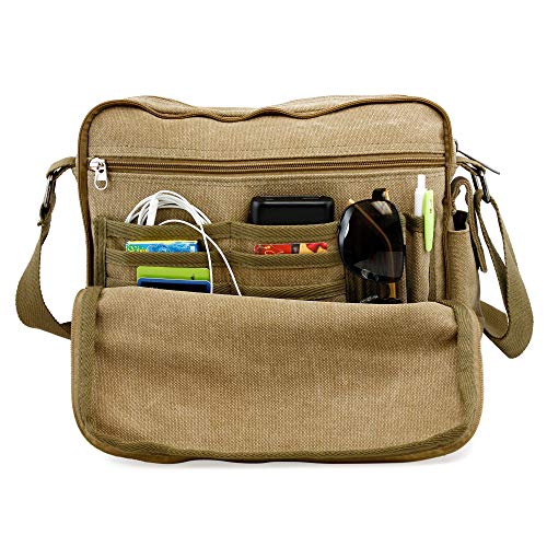 Men's Vintage Canvas Crossbody Bag Shoulder Casual Handbag School Messenger Bags Satchel - Khaki