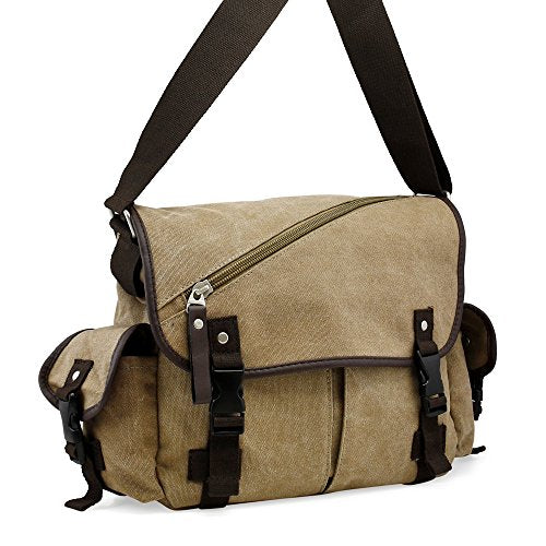 Men Messenger Bag School Shoulder Canvas Vintage Crossbody Military Satchel Bag Laptop Khaki