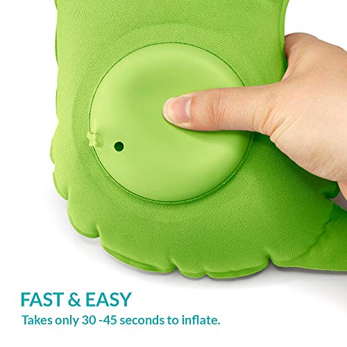 Inflatable Air Pump Travel Neck Pillow Comfortable U-Shape Airplane Support Cushion Flight - Green