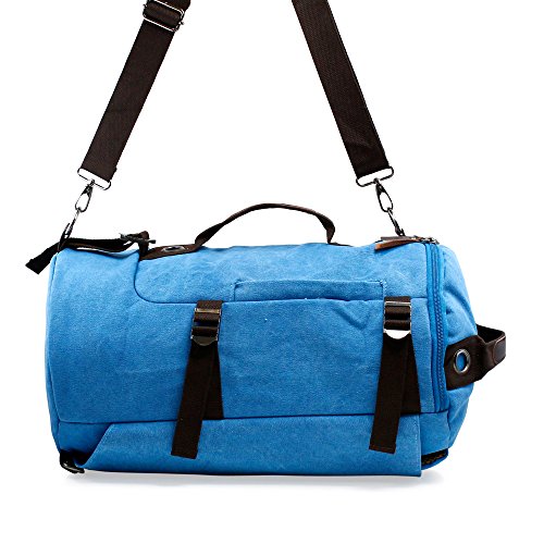 Canvas Duffle Bag Duffel Backpack Travel Shoulder Bags 3 Way Hiking Gym Messenger Luggage Men Women - sky blue