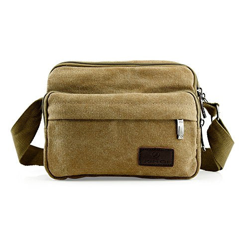 GEARONIC TM Men Vintage Crossbody Canvas Messenger Shoulder Bag School Hiking Military Travel Satchel - Khaki