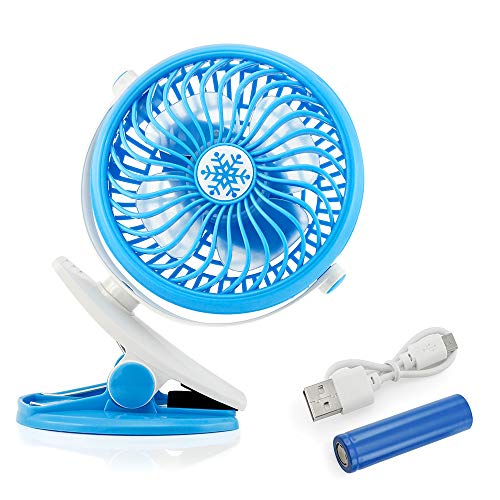 Portable Stroller Table Fan Rechargeable Battery USB Mini Battery Operated Clip on Mini Desk Fan For Home Office Baby Stroller Car Laptop Study Gym Camping Tent - Blue