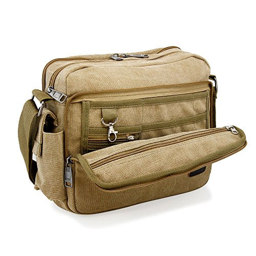 Men's Vintage Canvas Crossbody Bag Shoulder Casual Handbag School Messenger Bags Satchel - Khaki