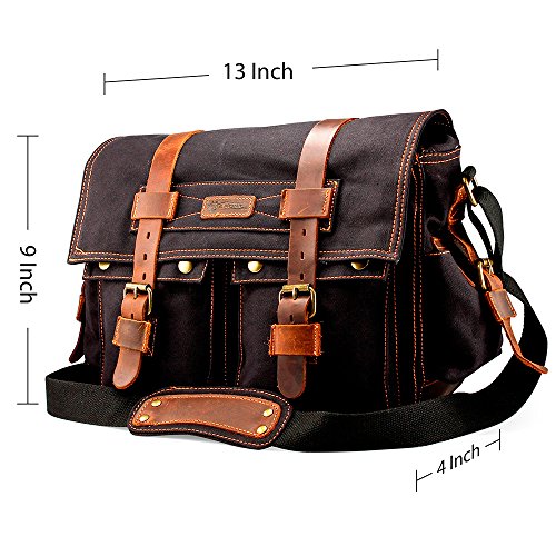 GEARONIC Mens Canvas Leather Messenger Bag for 14