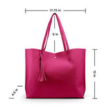 OCT17 Women Tote Bag - Tassels Faux Leather Shoulder Handbags, Fashion Ladies Purses Satchel Messenger Bags - Hot Pink