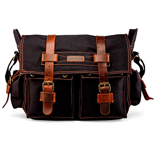 GEARONIC Mens Canvas Leather Messenger Bag for 14