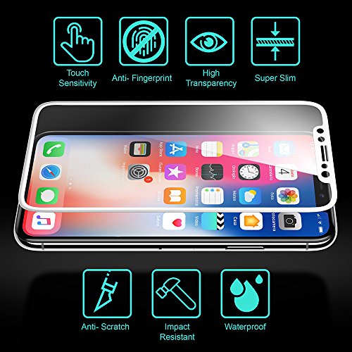 Screen Protector Glass Premium Tempered Glass Film Cover Compatible with Apple iPhone X 10 5.8 Inch - Full Coverage 3D Edge to Edge Protection 9H Hardness