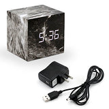 Oct17 Marble Pattern Alarm Clock, Fashion Multi-Function LED Alarm Clocks Stone Cube with USB Power Supply, Voice Control, Timer, Thermometer - White