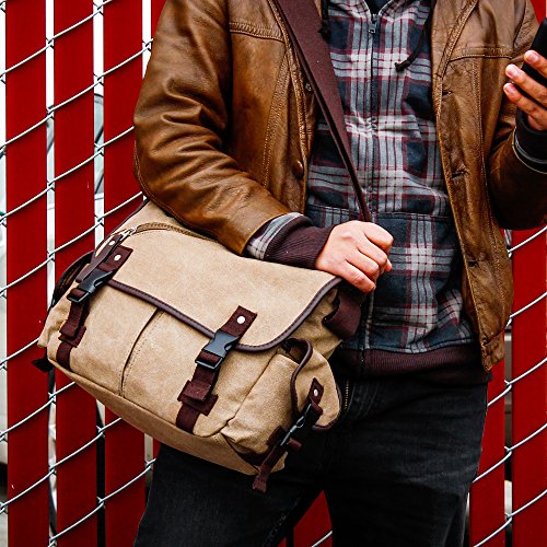 Men Messenger Bag School Shoulder Canvas Vintage Crossbody Military Satchel Bag Laptop Khaki