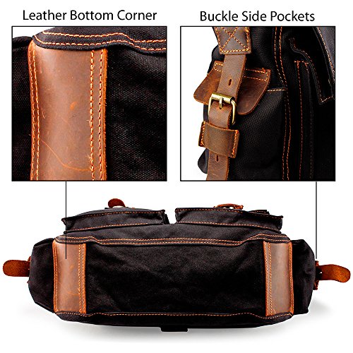 GEARONIC Mens Canvas Leather Messenger Bag for 14