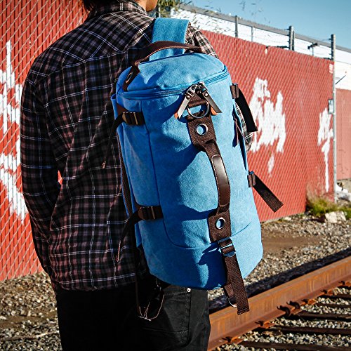 Canvas Duffle Bag Duffel Backpack Travel Shoulder Bags 3 Way Hiking Gym Messenger Luggage Men Women - sky blue