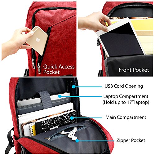 Business Laptop Backpack, Slim Anti Theft Computer Bag, Water-resistent Headphone Port, USB Charging Port Fits UNDER 17