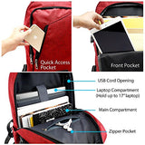 Business Laptop Backpack, Slim Anti Theft Computer Bag, Water-resistent Headphone Port, USB Charging Port Fits UNDER 17"-Red