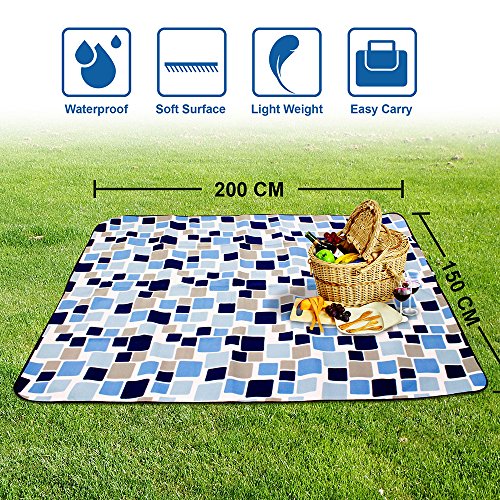 Oct17 Extra Large Picnic Blanket Outdoor Water-Resistant Foldable Beach Mat Sleeping Pads for Camping Hiking Rug Spring Summer Grass (Mixblue)