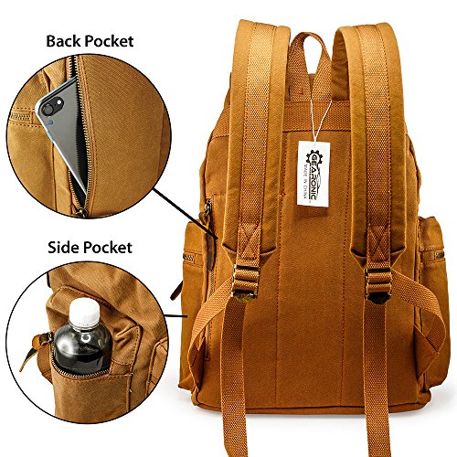 GEARONIC TM 21L Vintage Canvas Backpack for Men Leather Rucksack Knapsack 15 inch Laptop Tote Satchel School Military Army Shoulder Rucksack Hiking Bag Yellow