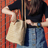 Women Straw Beach Bag tote Shoulder Bag Summer Handbag - Yellow